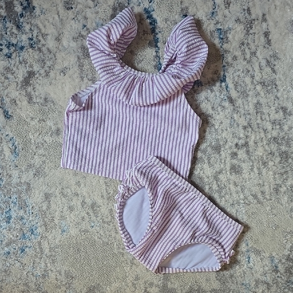 Ruffle Butts Size 6-12 Month Two Piece Seersucker Bathing Suit Swim Beach Summer - Picture 1 of 3